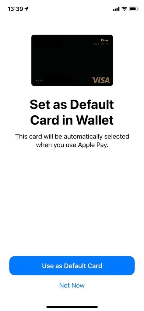 שלב 6 - הגדירו את הכרטיס שצרפתם ככרטיס ברירת המחדל של שירות ה Apple Pay